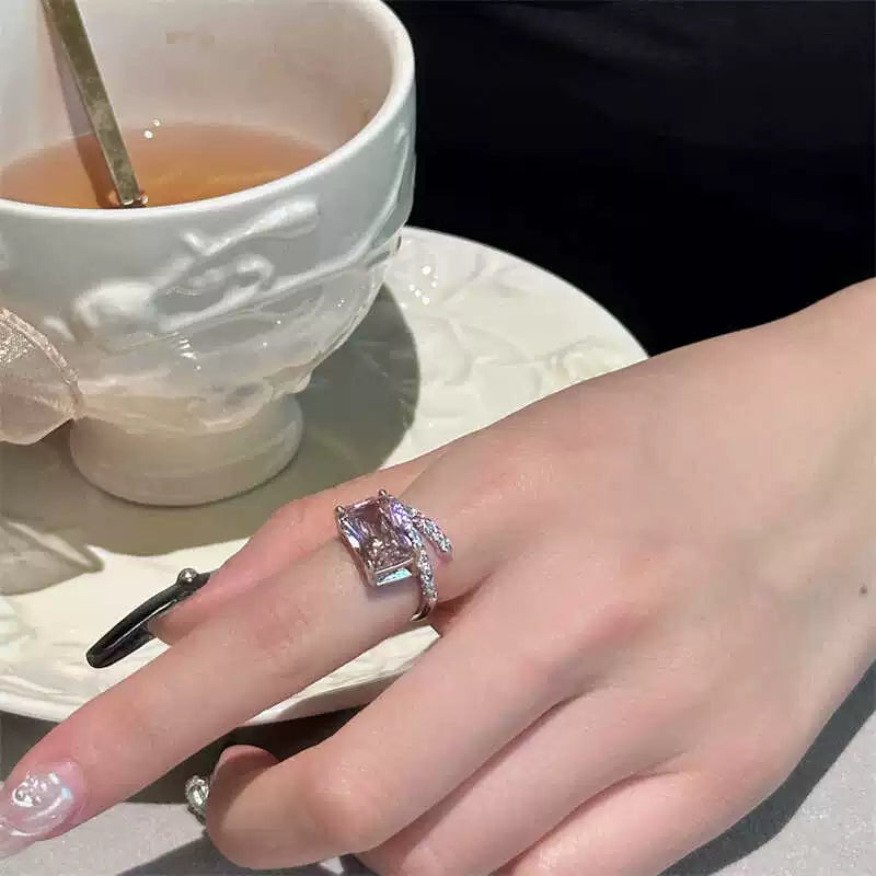 Frances Zircon Cherry Blossom Ring - Adjustable Open [KKUAIESZ]
