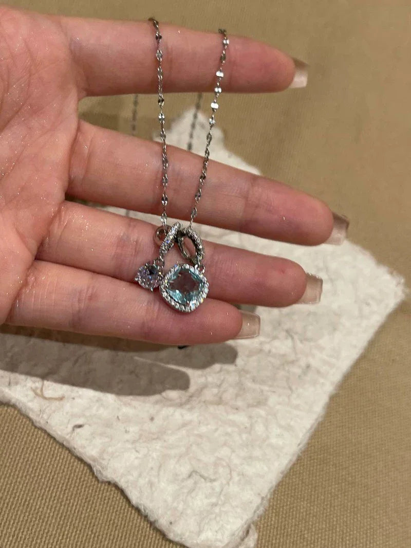 Maris Aqua Zirconia Necklace - Aqua Sugar Cube Necklace