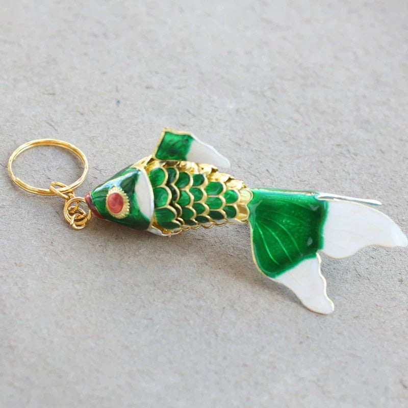 Zahraa CloisonnŽ Goldfish Keychain - Green (Large)