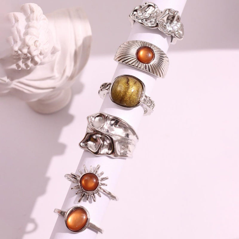 Maeva Sunflower & Tiger Ring Set - Silver Six-Piece Set [DGZ1WUMD]