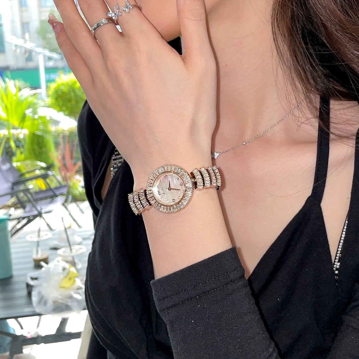Eliany Starlight Mermaid Watch - White Rose Gold Crystal Skirt