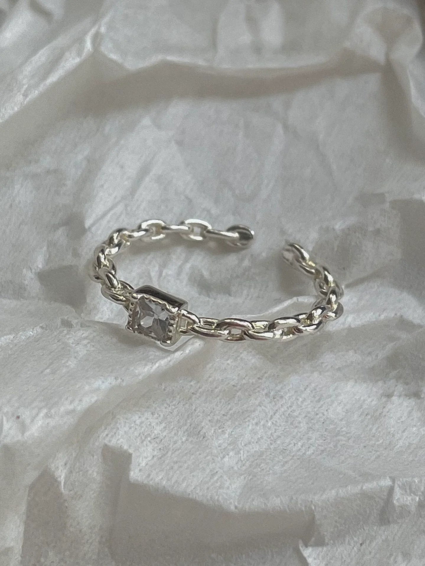 Zehra Braided White Stone Ring - Square Stone Braided Ring