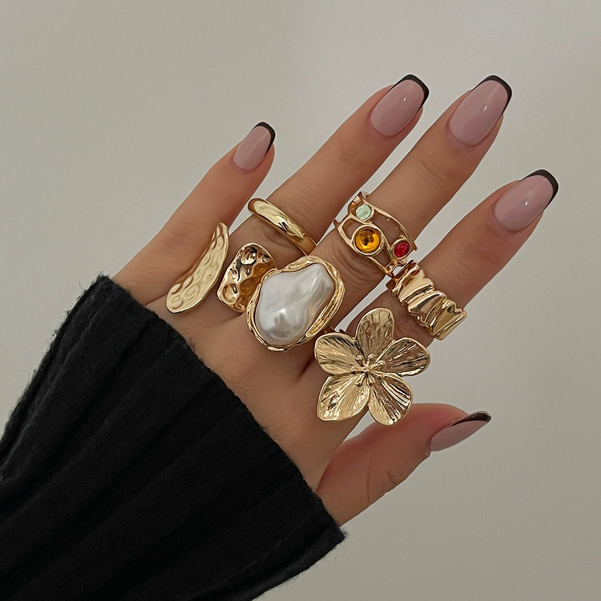 Yanely Baroque Pearl Ring Set - Light Gold 6-Piece Set [9WQNMXA1]