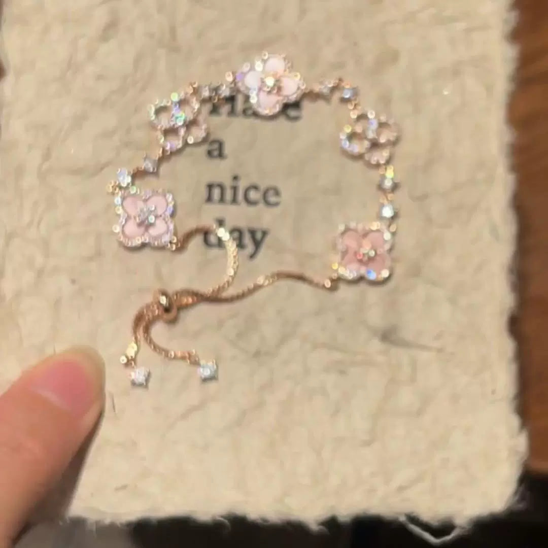 Janayah Pink Clover Bracelet - Pink Hollow Flower Bracelet