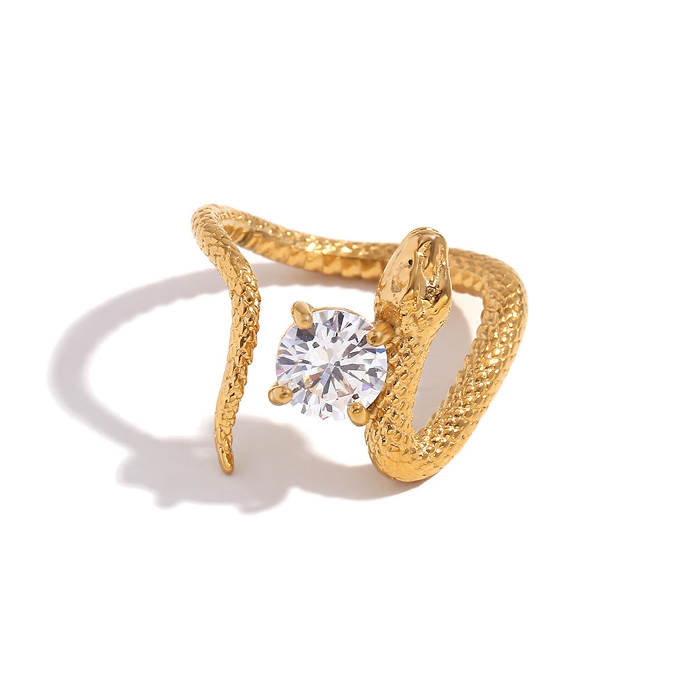 Natania Gold Serpent Zircon Earrings - Round Zircon Scale Serpent Ring - One Size [X980OPC1]