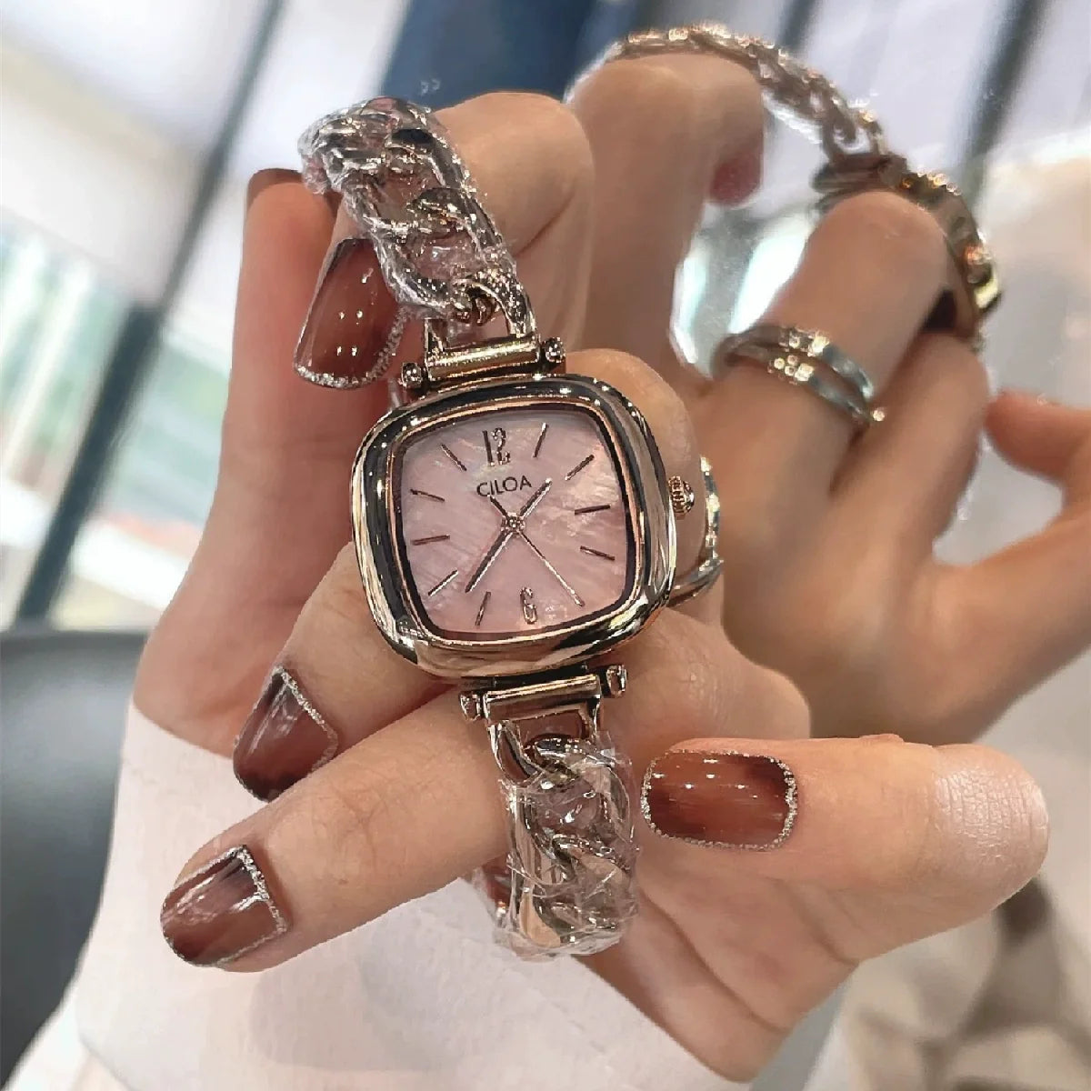 Shriya Dainty Rhinestone Watch - Rose Gold Pink