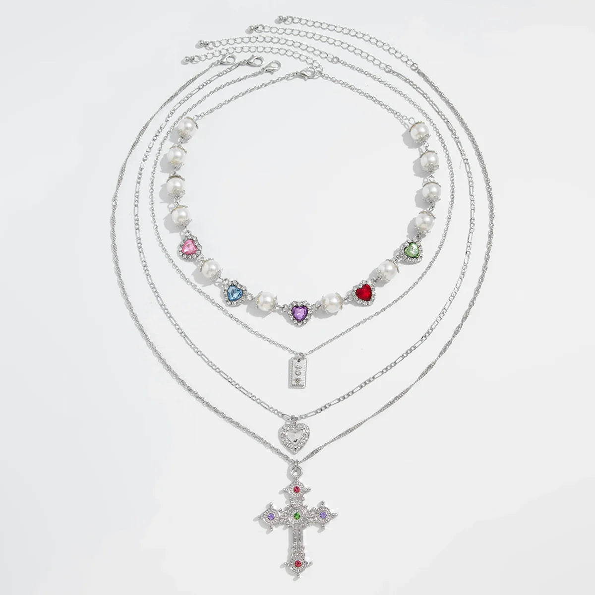 Adilene Layered Cross Necklace Set - Silver