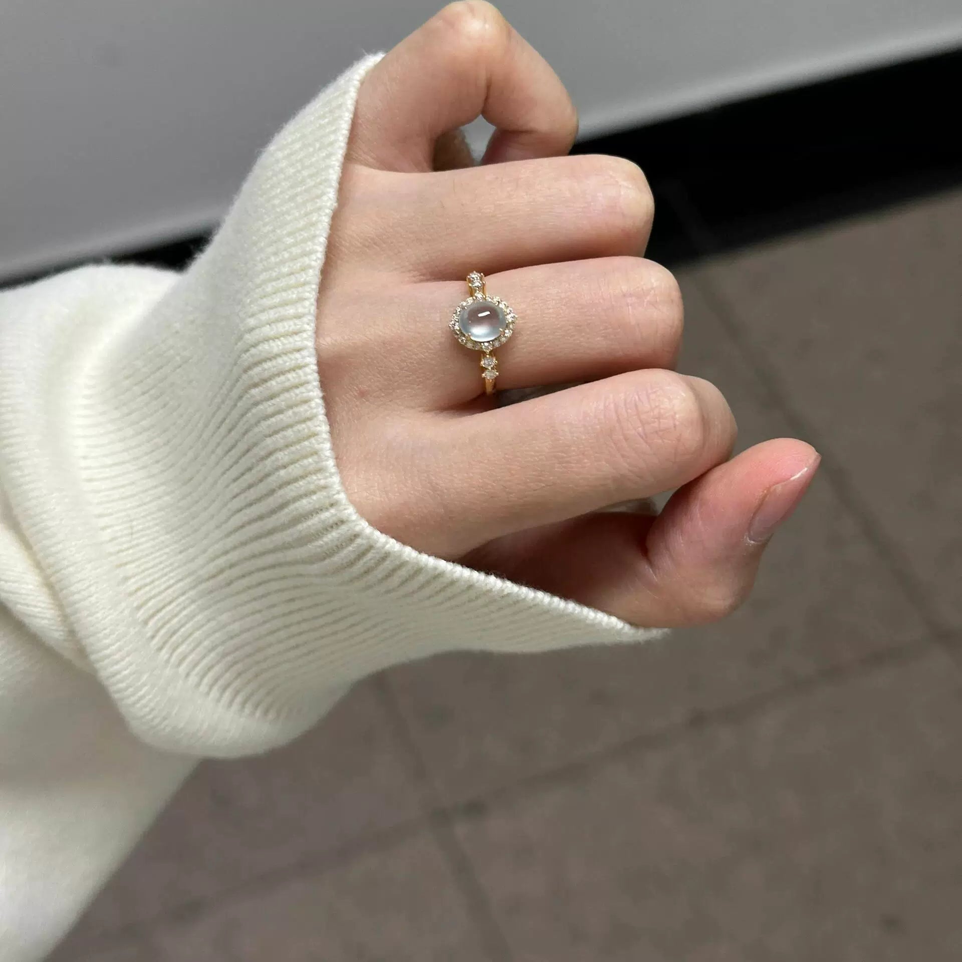 Niomi Delicate Chalcedony Ring - White Ice Chalcedony (Adjustable)
