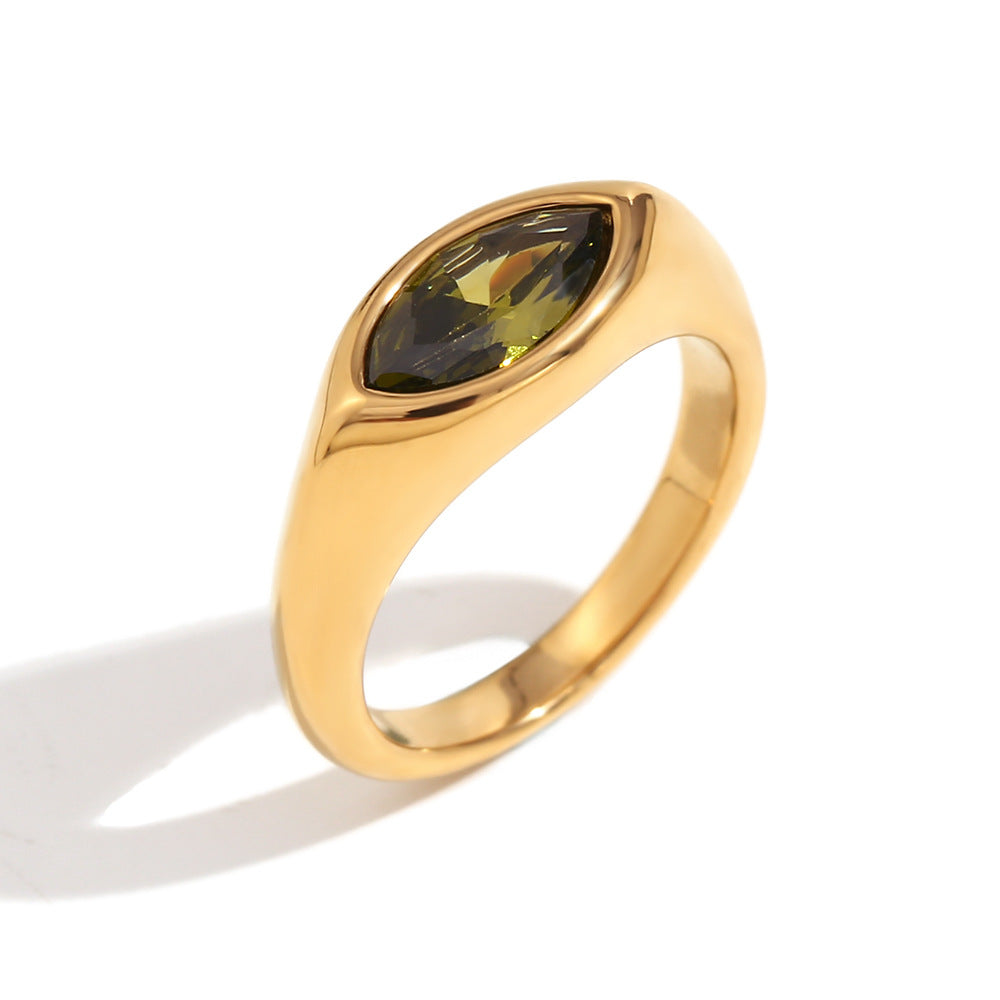 Maimouna Zircon Ring - Marquise Zircon Signet Ring - Gold Green - Size 6 [VVMUK952]