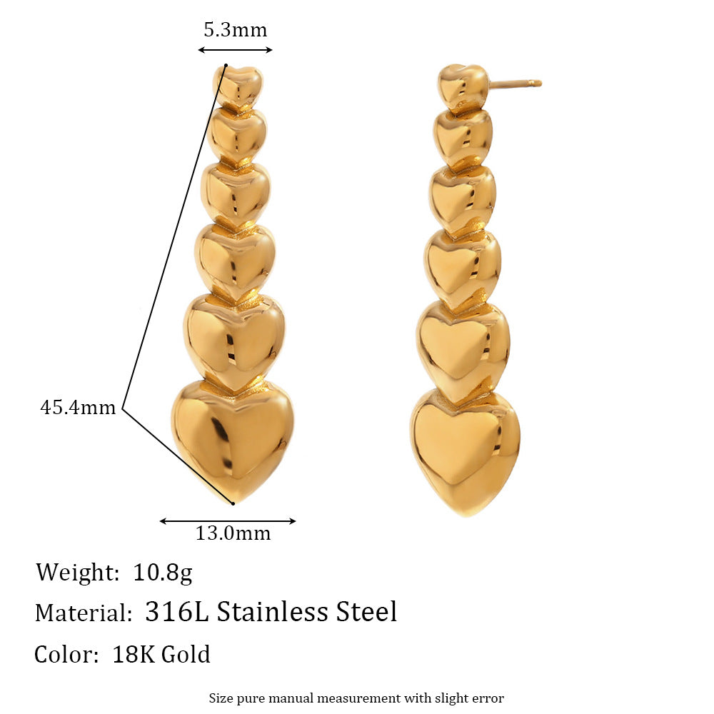 Sama Vintage Gold Drop Earrings - Gradient Heart String Dangle Earrings - Gold [JAJ6YIKZ]