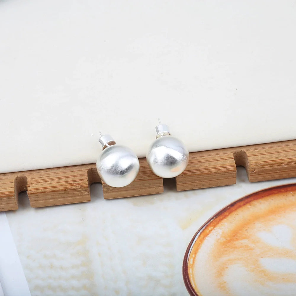 Mahi Brushed Sphere Studs - Large Silver (15mm)