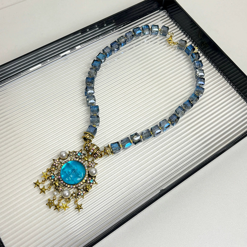 Arianna Crystal Moon Star Necklace - Star Smile Necklace [BN1N4PMS]