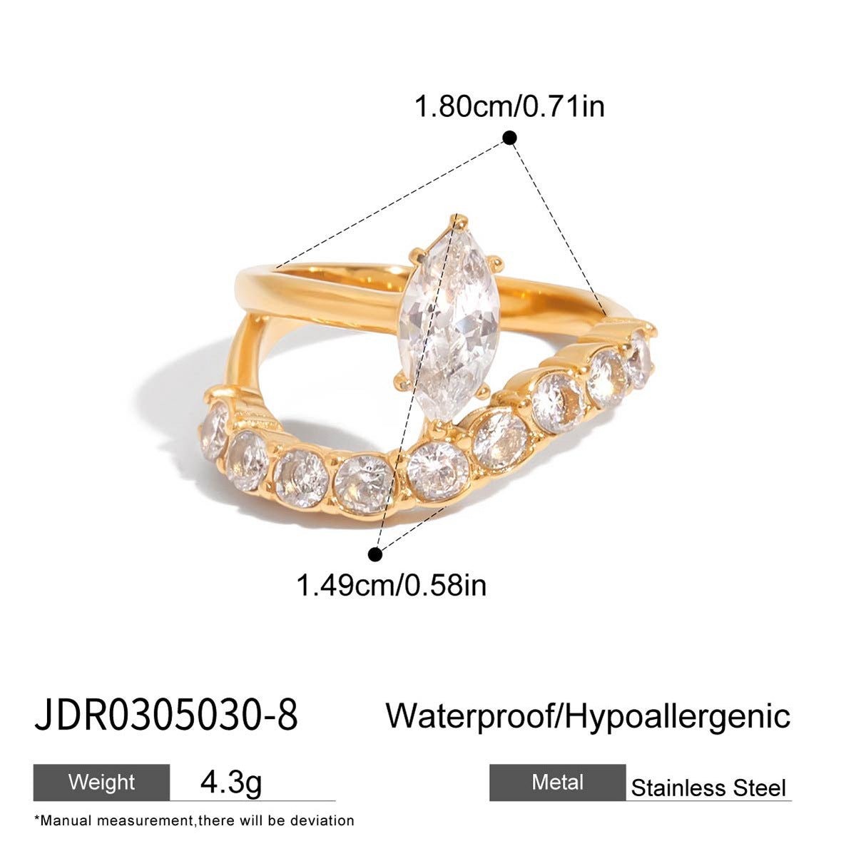 Mayah Zircon Crossover Ring - Size 8 [2KRXC6M4]