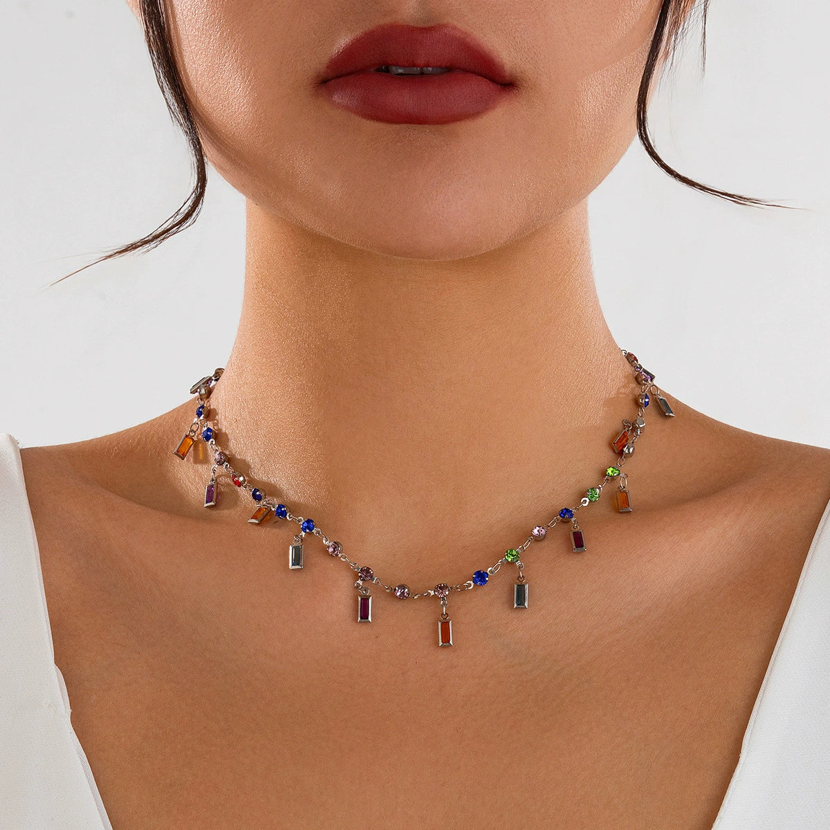 Laelynn Crystal Layered Necklace Set - 01 Necklace - Silver [C4RU85C6]