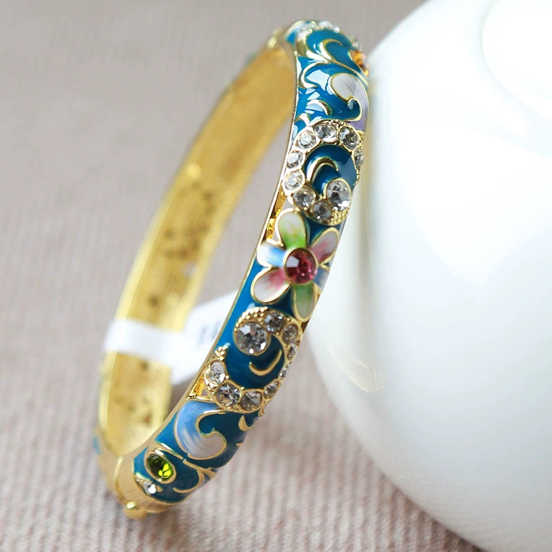 Delany Floral Cuff Bracelet - Peacock Blue (5.7cm ID) [LTRBA65K]
