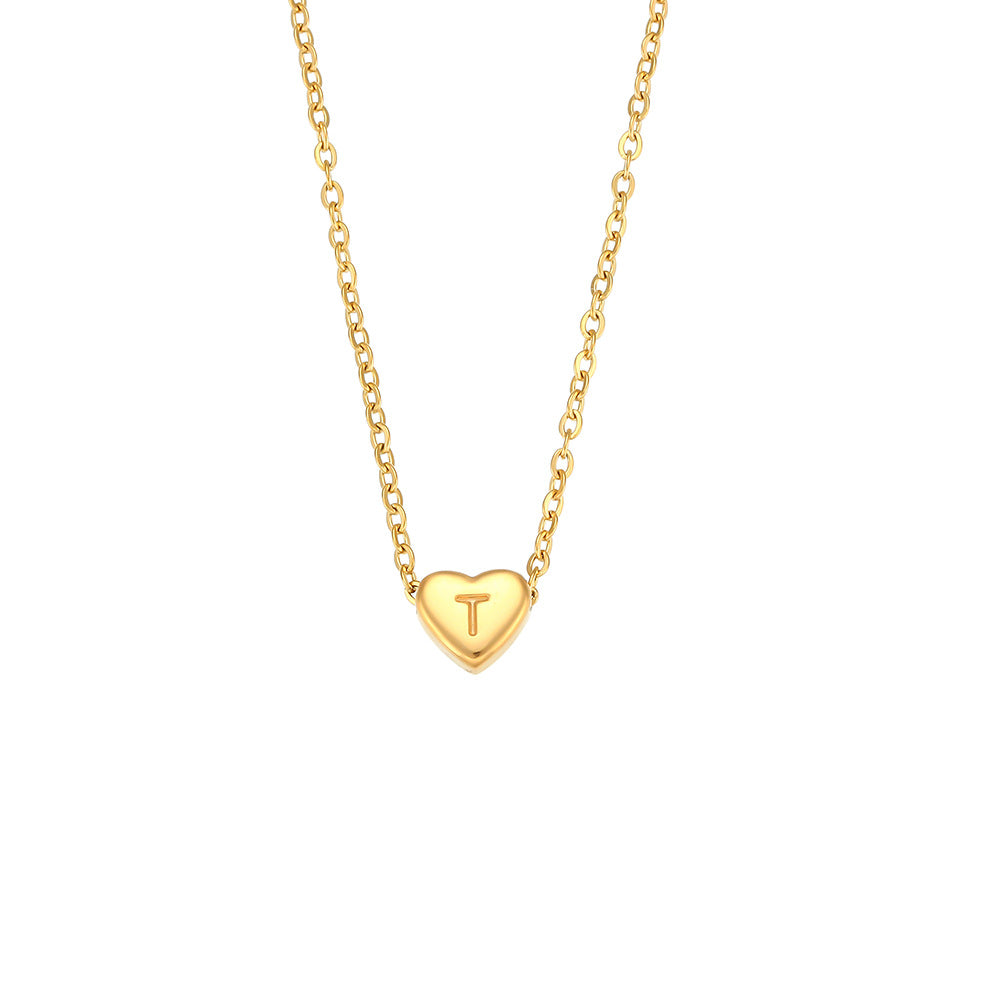Harmonii Dainty Heart Initial Necklace - Heart Letter T [RISRWE2Y]