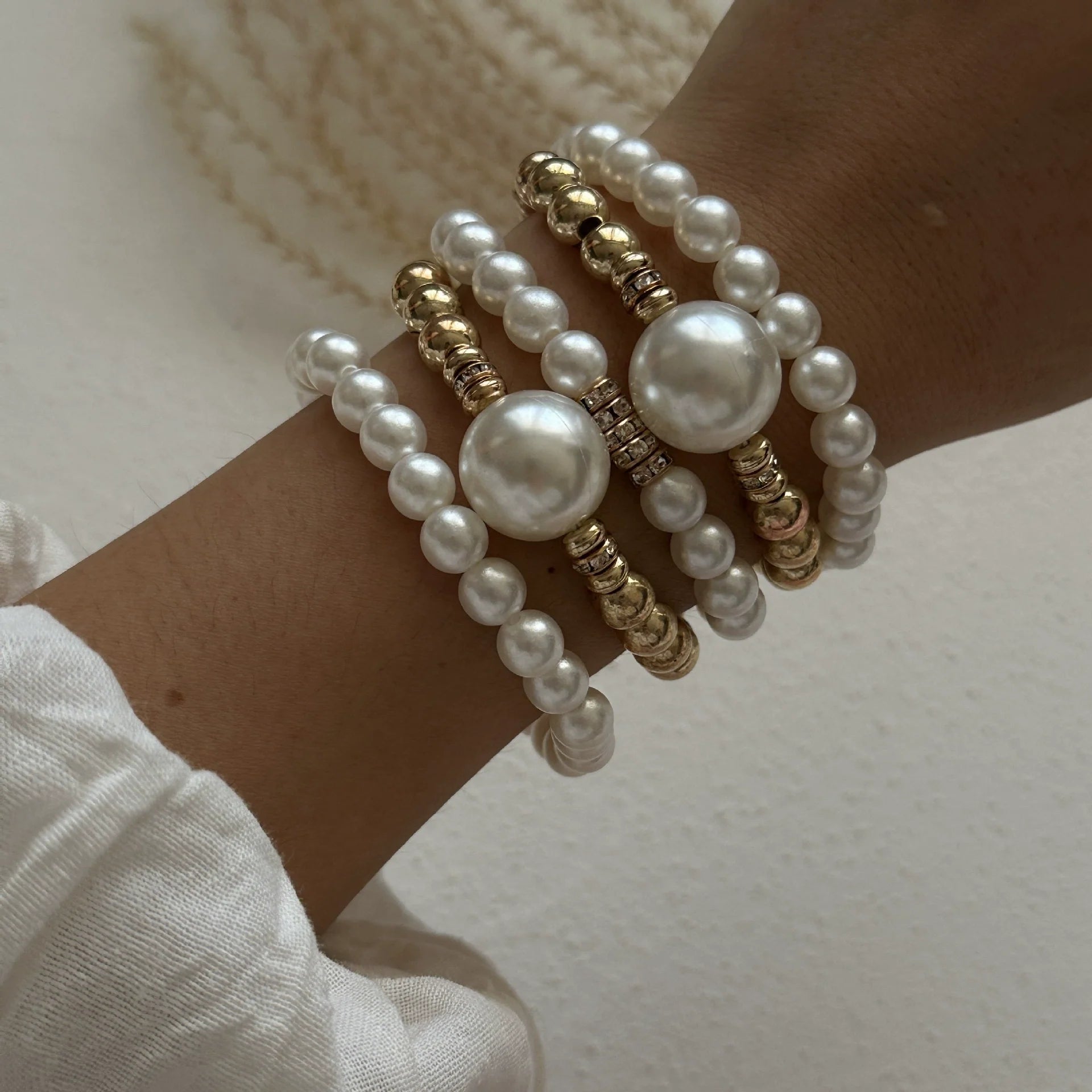 Ailen Bohemian Cuff Bracelets - Faux Pearl Set