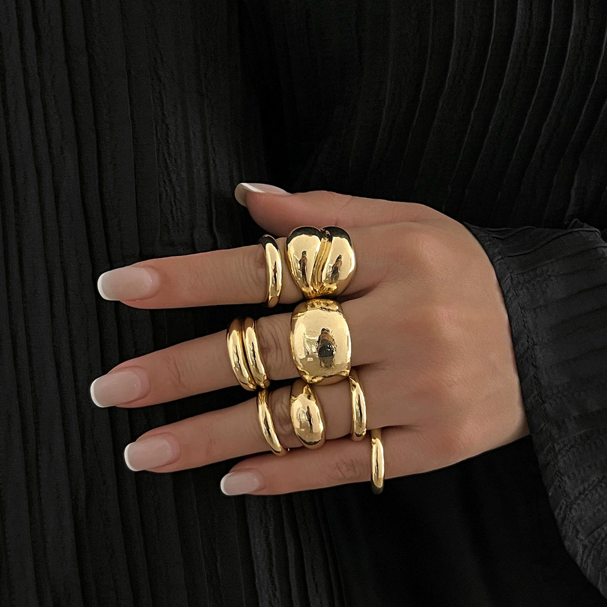 Zyaire Metal Glossy Ring Set - Style 03 Light Gold 9-piece Set [DO3NYNU6]