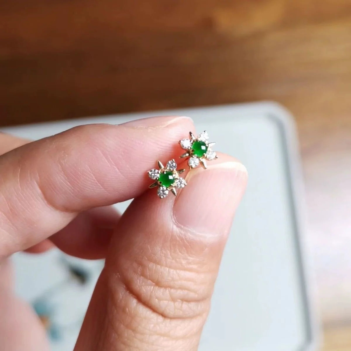Savana Green Chalcedony Studs - Small Round Green Stud Earrings