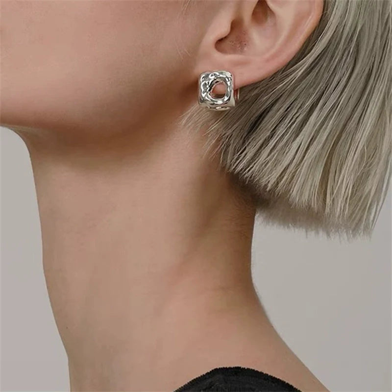 Everett Geometric Hollow Earrings - Silver