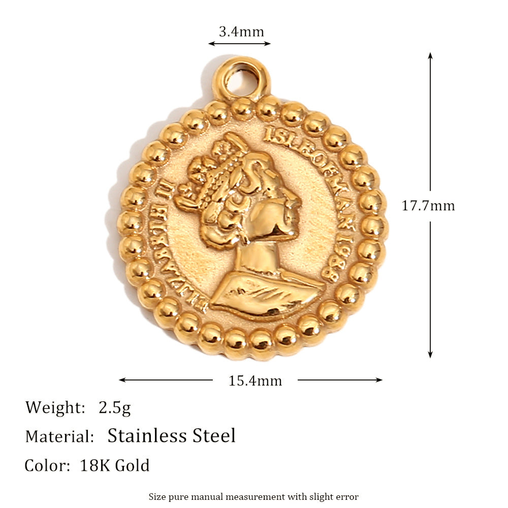 Jacie Geometric Gold Charms - Queen Head Round Pendant - Gold [9405JQ1V]