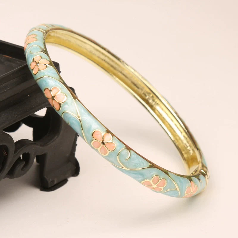 Lakelynn Delicate Floral Bangle - Blue Base Orange Flower