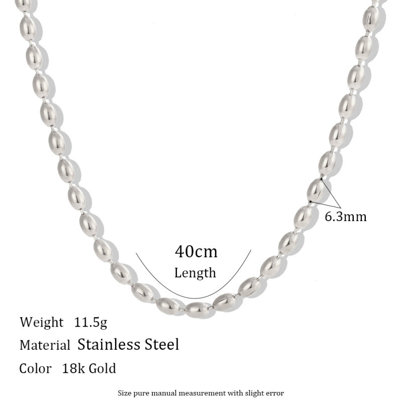 Israa Dainty Oval Bead Necklace - 4mm Oval Bead Chain - Silver - 40cm [SVDTT9R1]