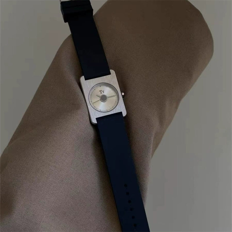 Jocelynn Luxe Leather Watch - Square Silver Black [RD6E1534]