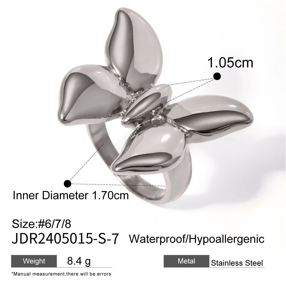 Huntley Butterfly Titanium Ring - Silver-tone Size 6 [MRERR975]