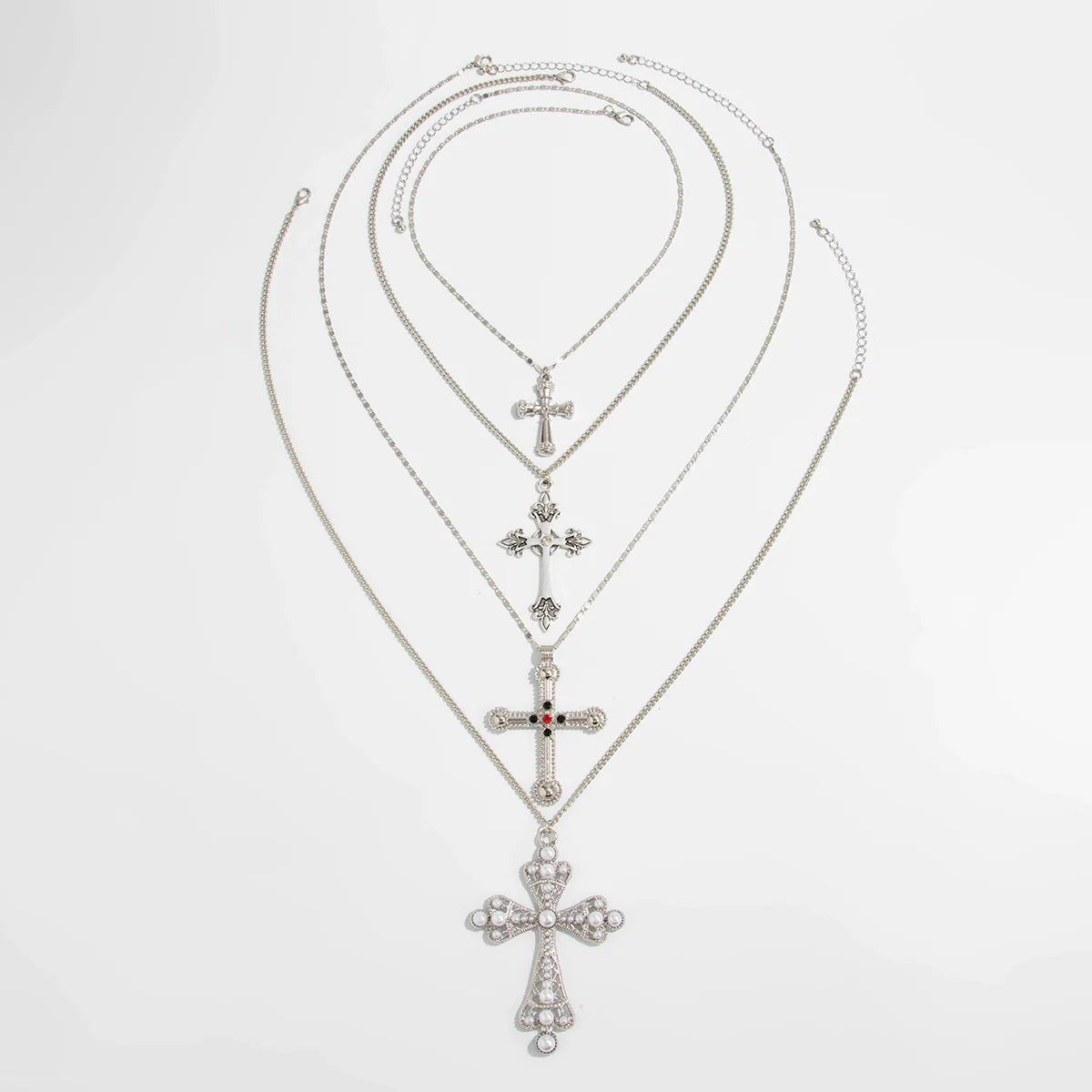 Isabella Layered Cross Necklace Set - Silver