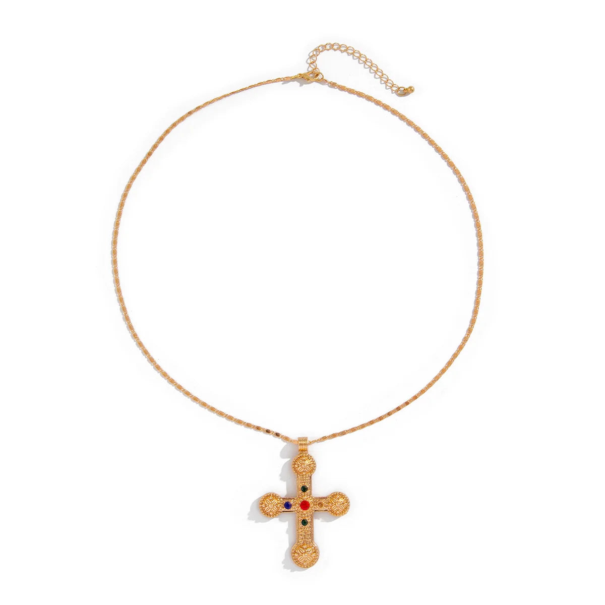 Emmalie Rhinestone Cross Necklace - Gold Rounded Cross
