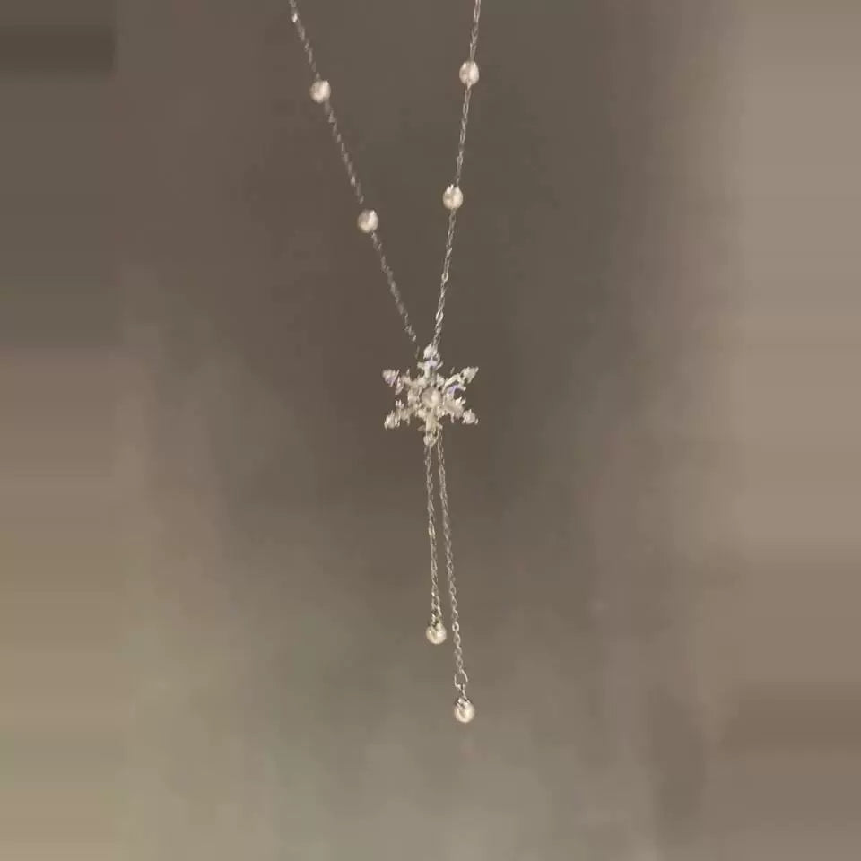 Ridhi Shimmering Snowflake Necklace - Snowflake Tassel Necklace
