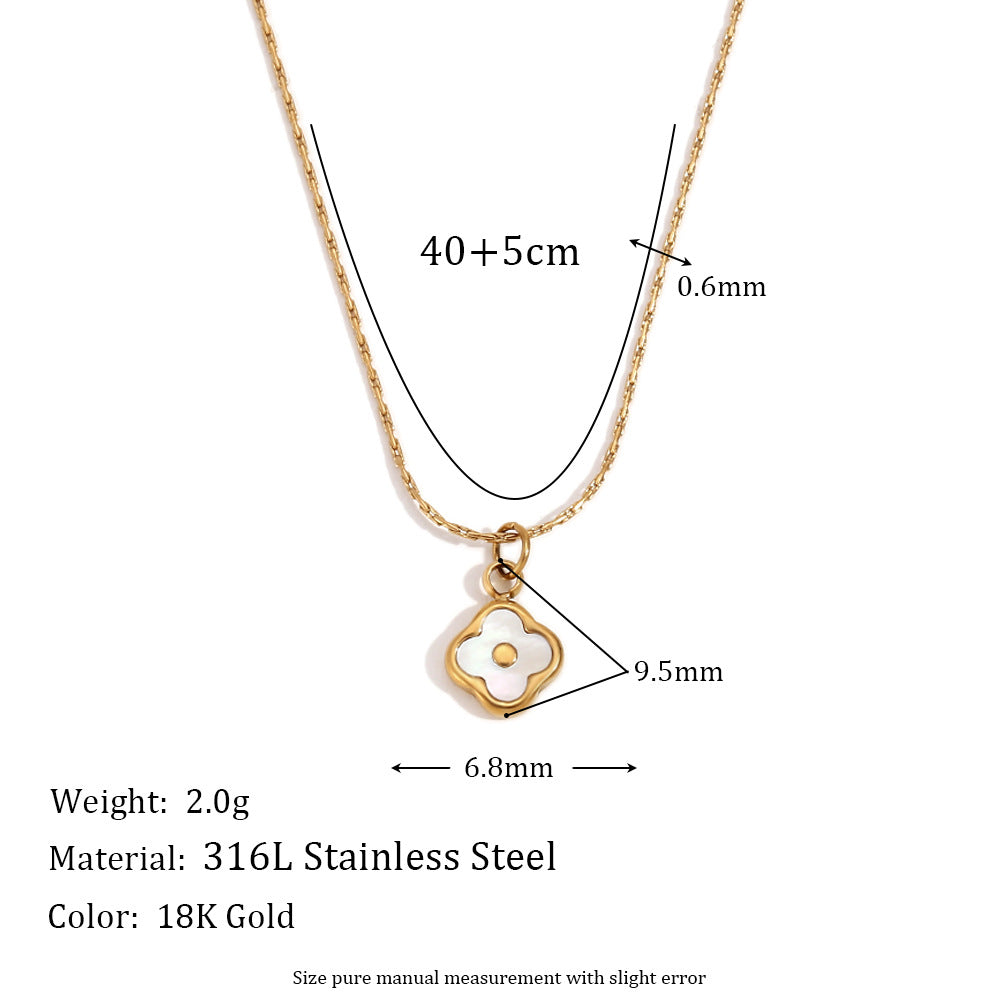 Jean Dainty Stone Necklace - Mini Shell Flower Pendant - Gold [4AKBOSJE]