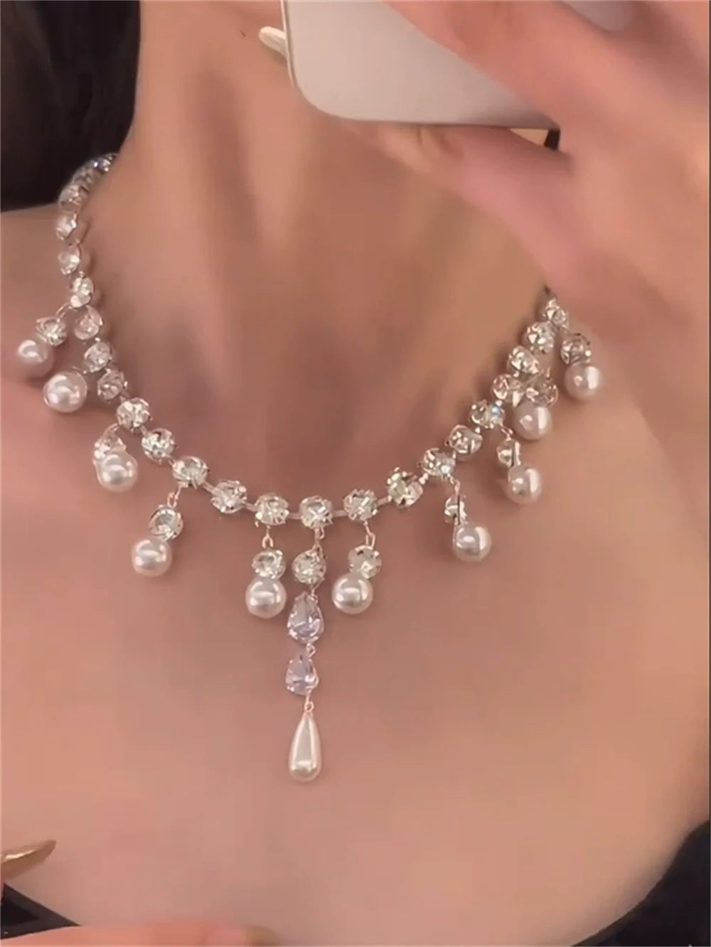 Erabella Crystal Pearl Choker - White Pearl
