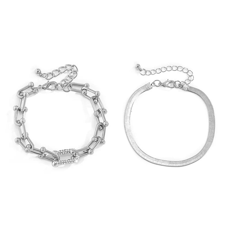 Mckenzie Flat Chain Bracelet Set - Silver