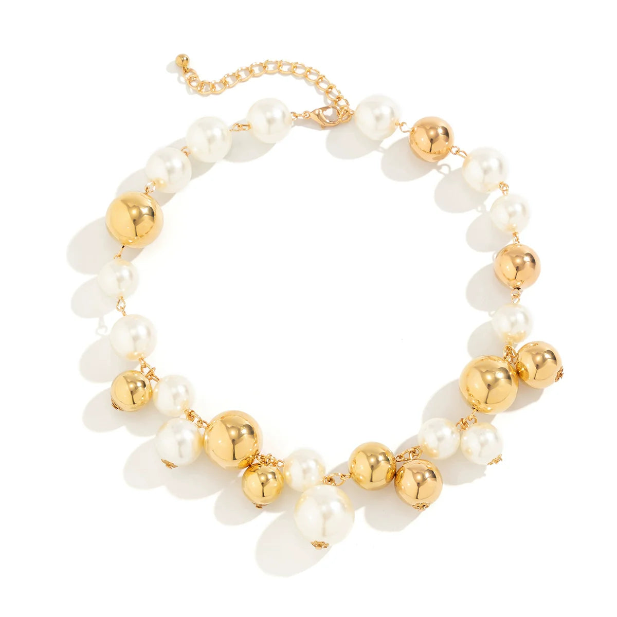 Misty Bold Bead Choker Necklace - CCB/Faux Pearl Gold