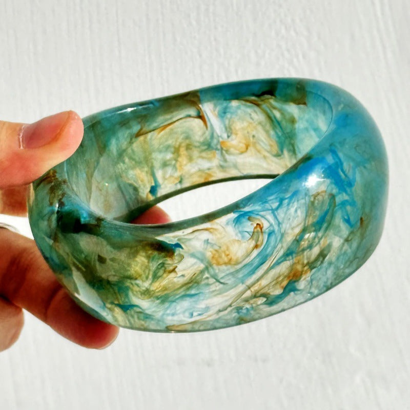 Rylin Marbled Resin Bangle - Blue-Green Ink Wash [4YWMBYE1]