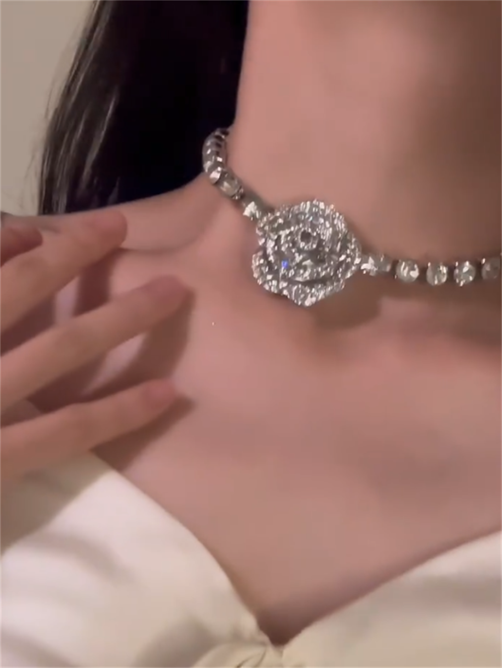 Pennelope Rhinestone Camellia Choker - Camellia Necklace