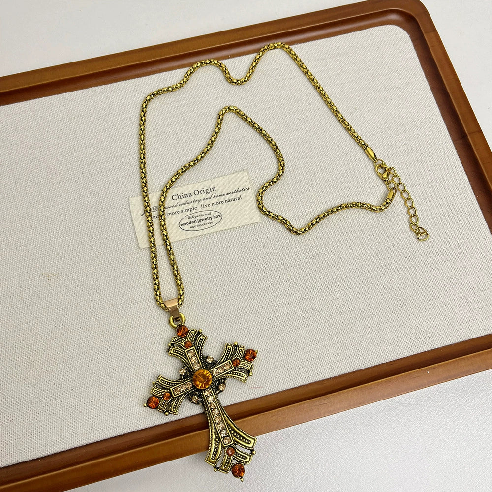 Reema Golden Cross Layered Necklace - Golden Cross Necklace [HHL7LWSG]