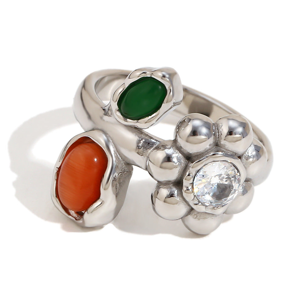 Vicky Gold Hammered Flower Ring - Flower Gemstone Ring - Silver Multicolor - Size 6 [OHNCJIFF]