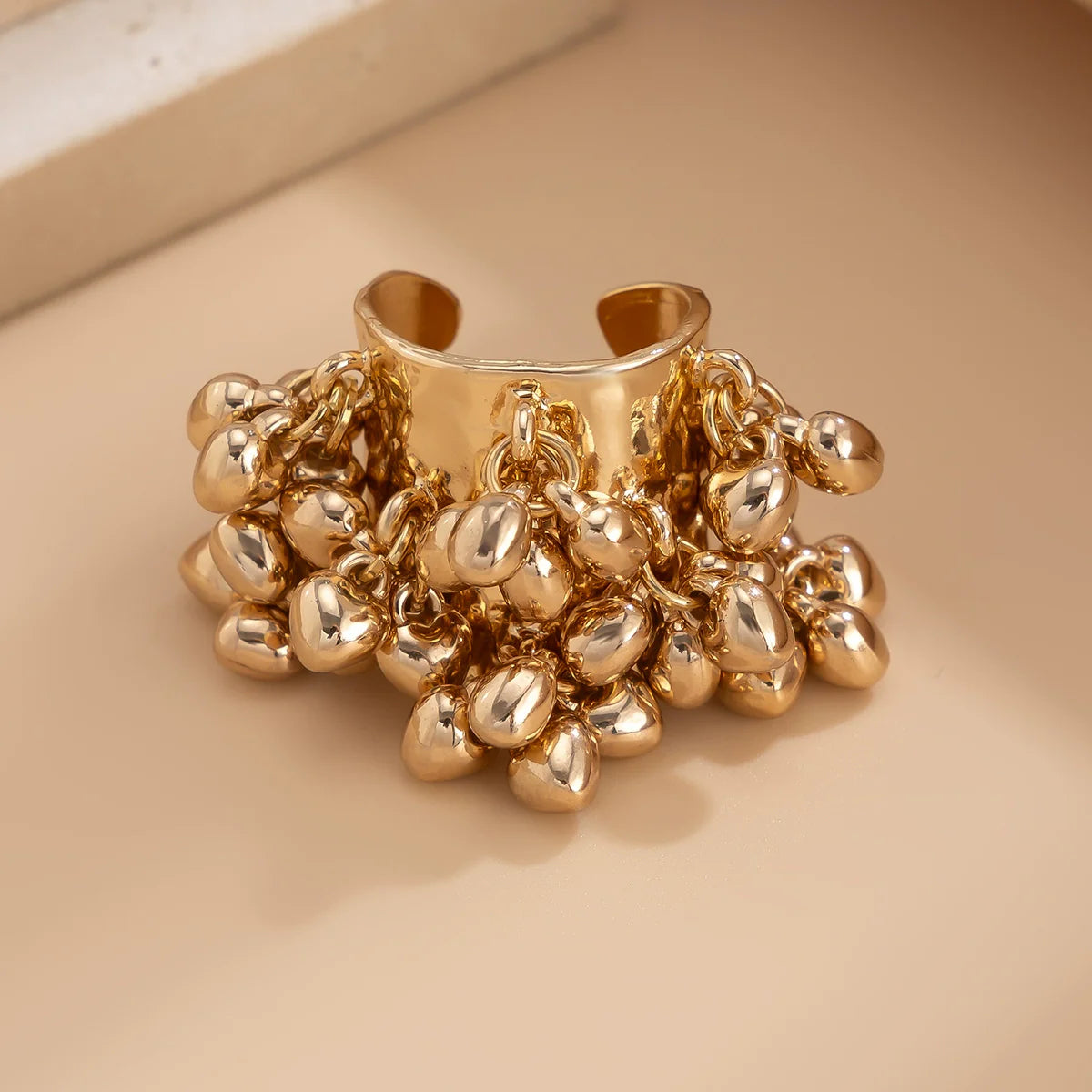 Aleina Chunky Beaded Open Ring - Peach Heart CCB