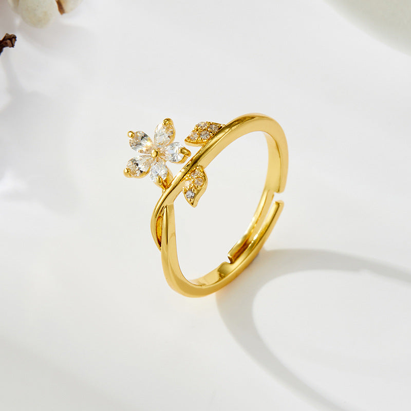 Mayar Dainty Zircon Flower Ring - Silver Tone [XQIR2W07]