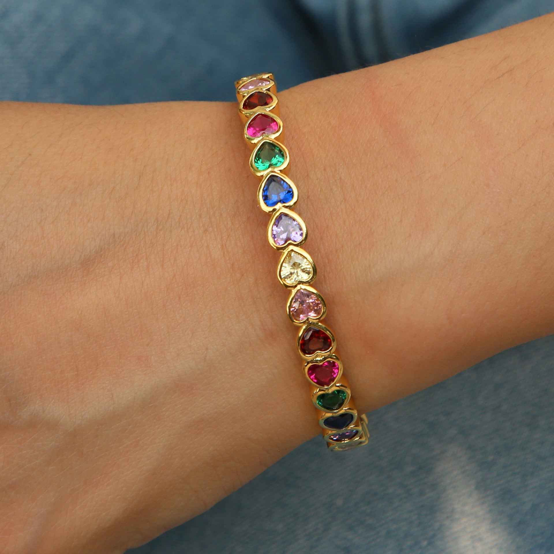 Alianny Zircon Stackable Open Bracelet - Heart-shaped Multi-color Zircon [85BUHJXO]