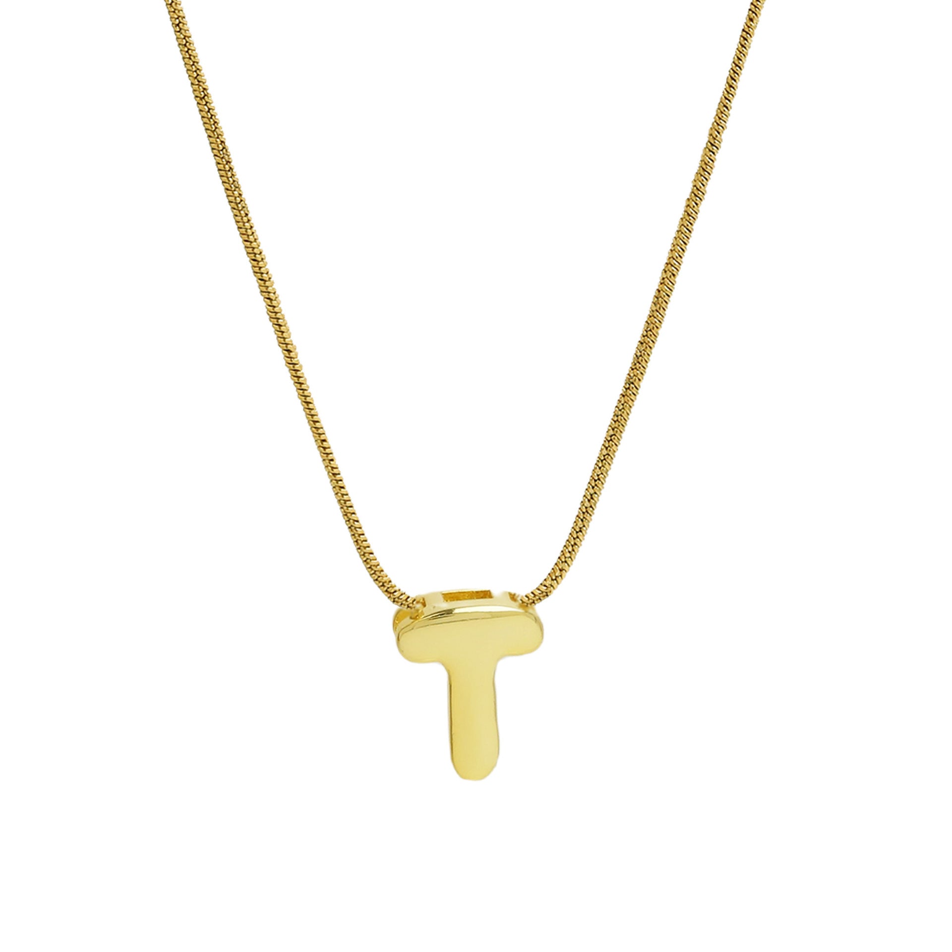 Hallie Initial Snake Chain Necklace - T Letter Necklace [EKZFYYO4]