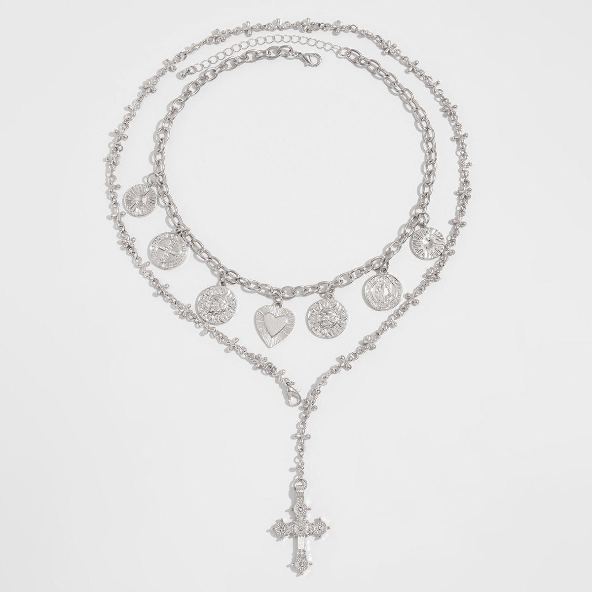 Leni Layered Cross Heart Necklace - Silver [J5UZKXLA]
