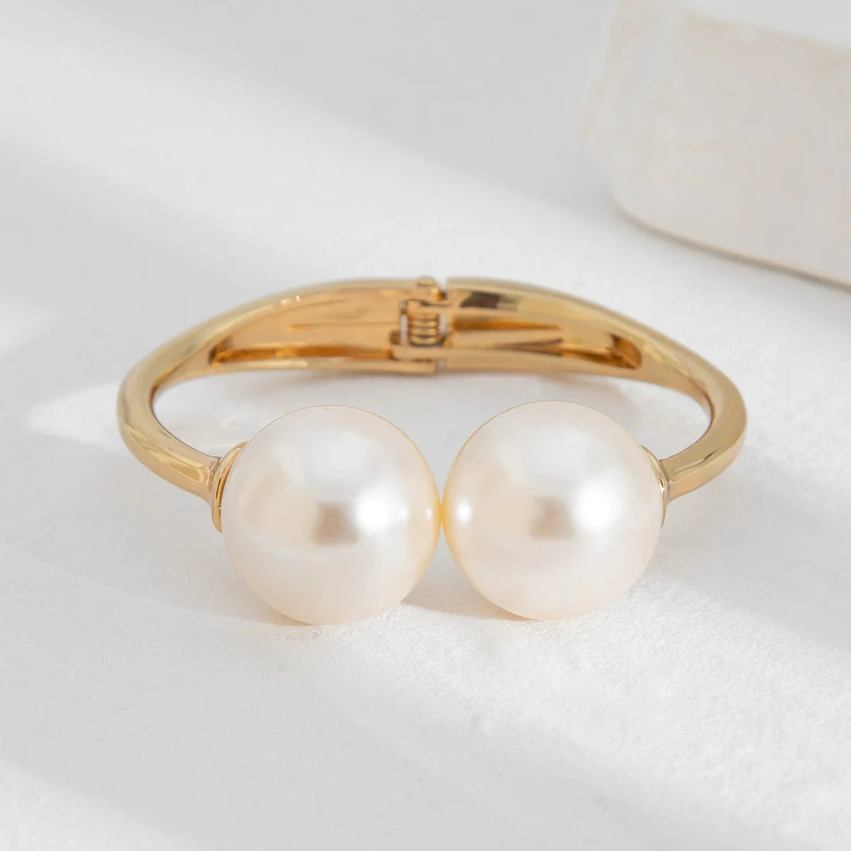Glory Modern Geometric Bangle - Open Faux Pearl Gold