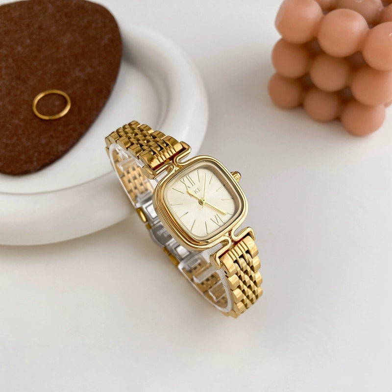 Amilya Elegant Square Timepiece - Gold Band, Gold Dial [BL7TTUYU]