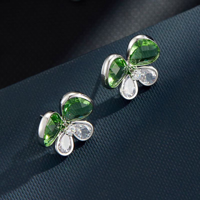 Gentry Crystal Butterfly Studs - Silver-Tone [QWALSX9R]