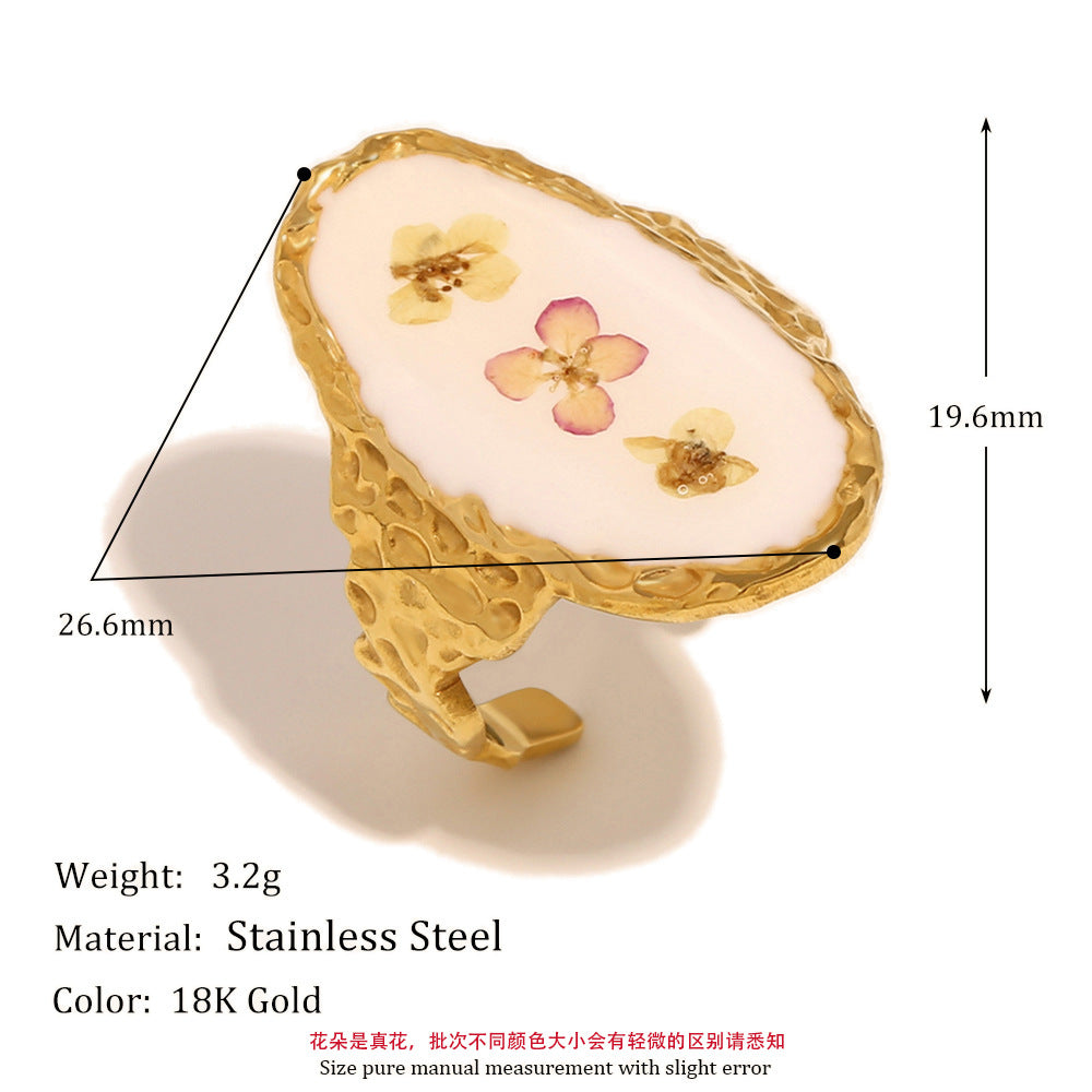 Eniola Vintage Gold Flower Ring - Three Dried Flower Ring - Gold [YGX2S99I]
