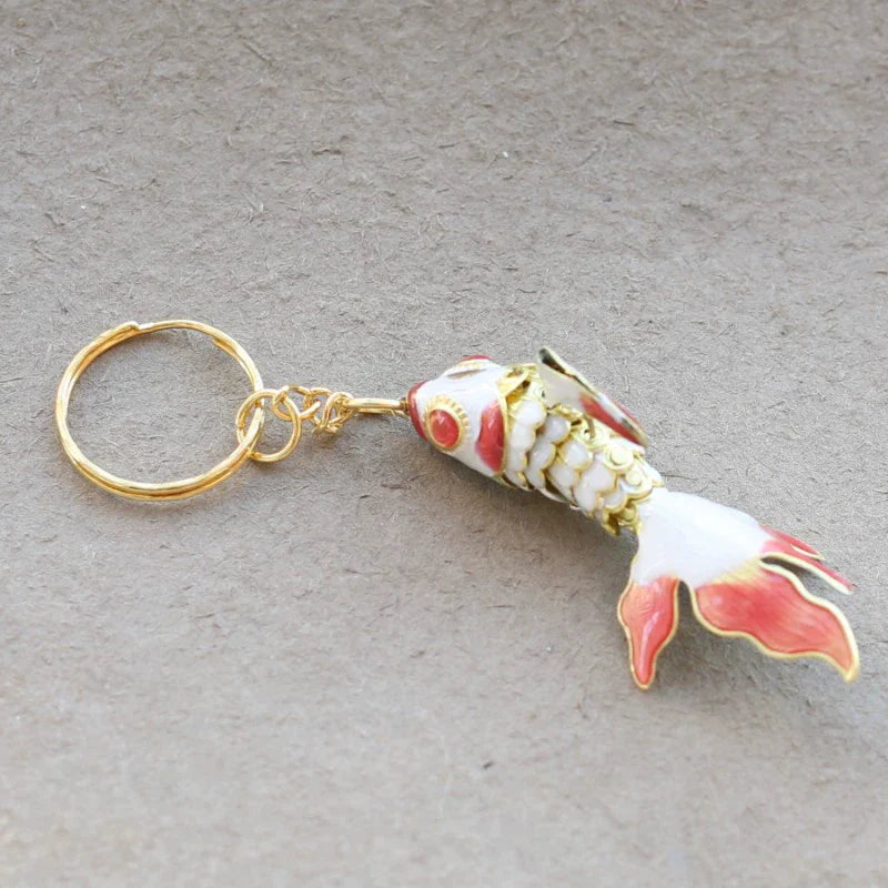 Zahraa CloisonnŽ Goldfish Keychain - Small White